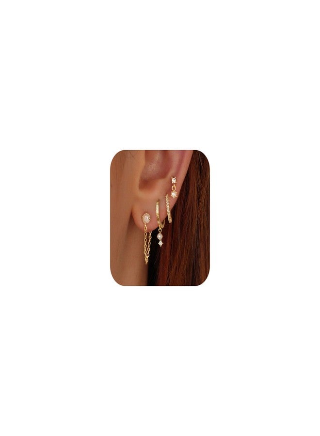 Ewrkbrㅤ Gold Plated Earrings for Women, Dainty Earring Stacks 14K Gold Plated Pearl Huggie Hoop Earrings for Women Trendy Small Cute Hypoallergenic Cartilage Earring Sets Fashion Jewelry Sets for Womens - Image 1